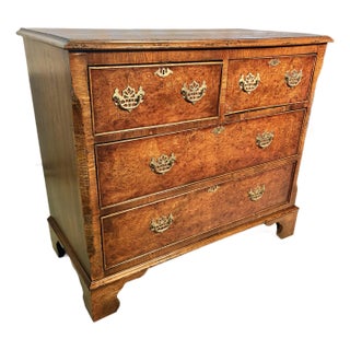 Late 19th Century English George II Style Burl Walnut Chest of Drawers For Sale