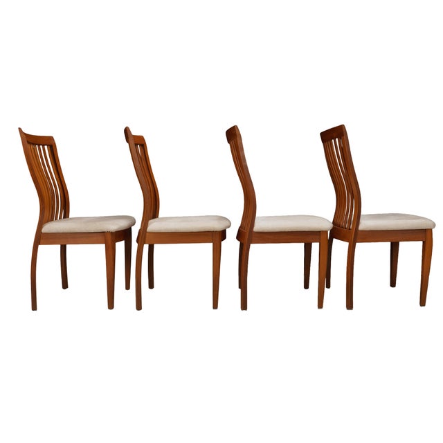 Brown Set of 4 Benny Linden Solid Teak Slat Back Dining Chairs Mid Century Modern Scandinavian For Sale - Image 8 of 17