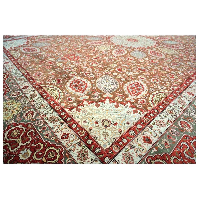 Textile Antique Persian Tabriz Wool 10x14 Brown, Red, & Dark Green Handmade Area Rug #9902148 For Sale - Image 7 of 9