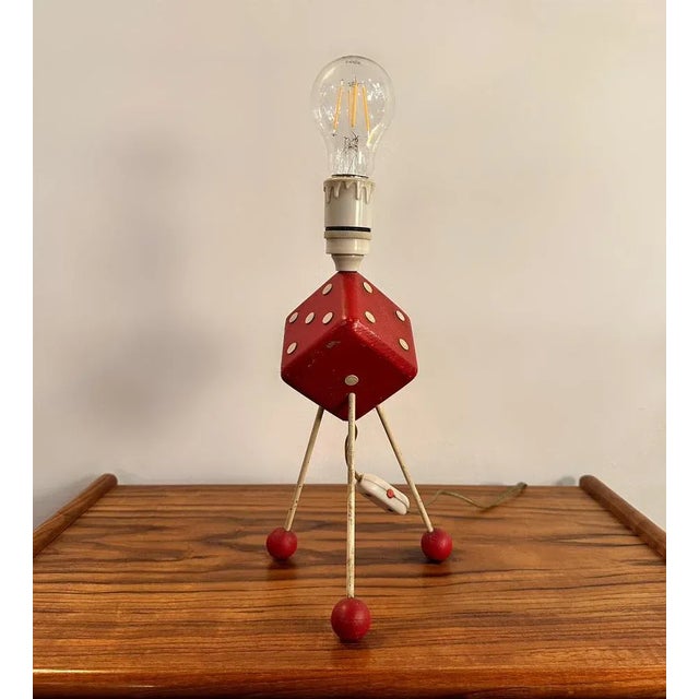 American Red & Cream Atomic Tripod Dice Table Lamp, 1950s For Sale - Image 11 of 11