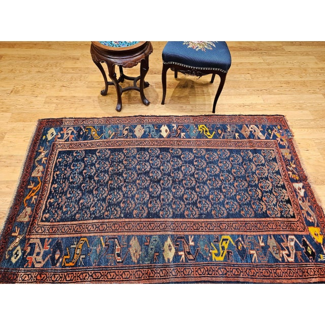 Antique Persian Bidjar Area Rug, Handwoven Allover Paisley Pattern. Blue & Green, 4’ X 6’ For Sale - Image 16 of 16