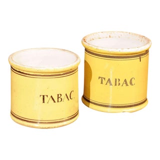 Yellow Glazed Ceramic "Tabac" Jars - a Pair For Sale