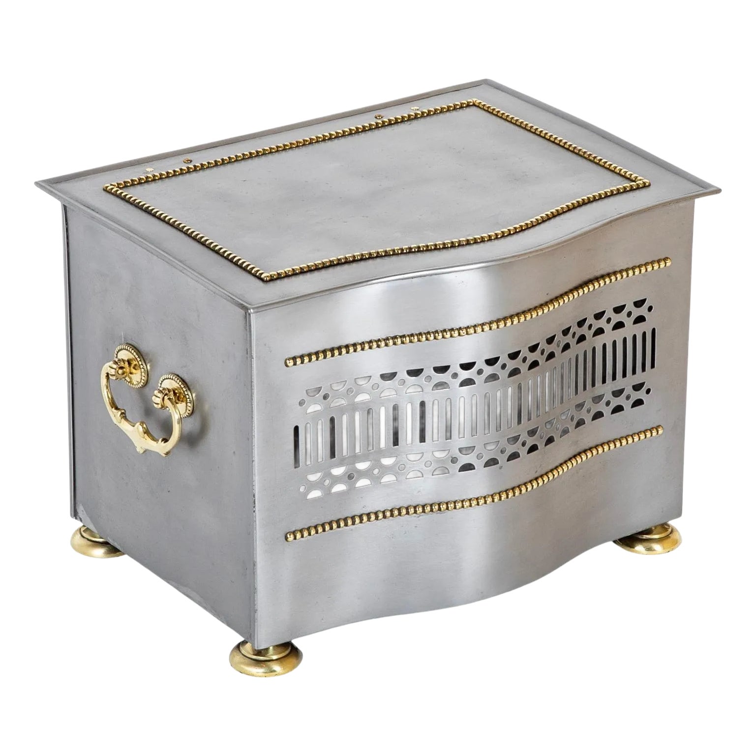 Regency Style Brushed Steel and Brass Tinder Box | Chairish