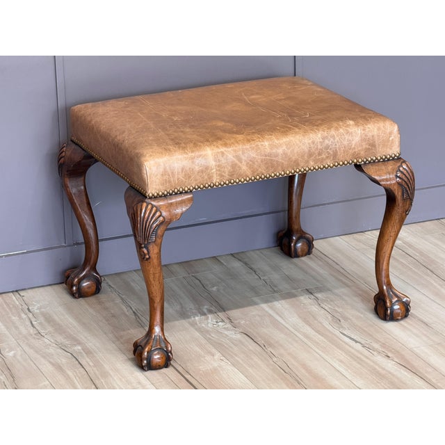 Mid 19th Century Mid 19th Century Chippendale Style Mahogany and Leather Upholstered Stool For Sale - Image 5 of 11