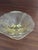 Elegant Cambridge Glass footed candy dish in Vaseline yellow, featuring an etched Apple Blossom pattern from the 1930s....