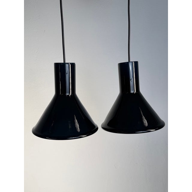 Danish Mini P&T Pendant Lights in Dark Blue Glass by Michael Bang for Holmegaard, 1960s, Set of 2 For Sale - Image 8 of 8