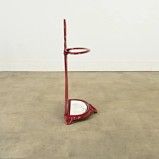 Burgundy French Art Nouveau Enameled Cast Iron Umbrella Stand For Sale - Image 8 of 10