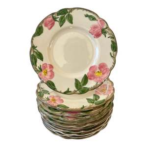 Franciscan Earthenware Hand-Painted Pink and Green Floral Bread Plates - Set of 11