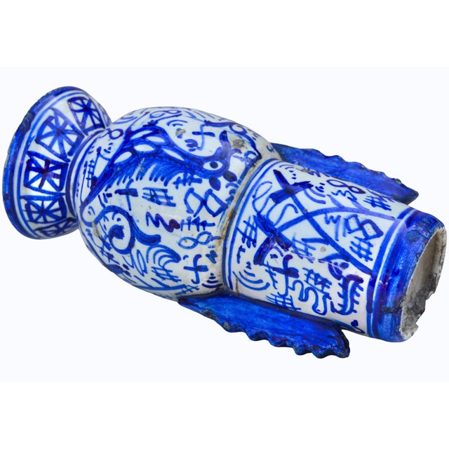 Early 19th Century Handmade Ceramic Vase W/ Blue Graphics & Expressionism For Sale - Image 9 of 10