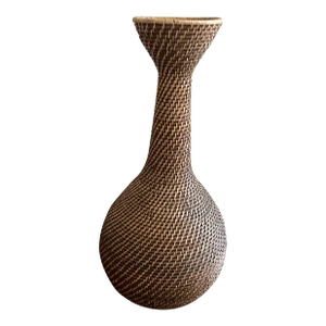 Vintage Woven Wicker Rattan Floor Basket Vase