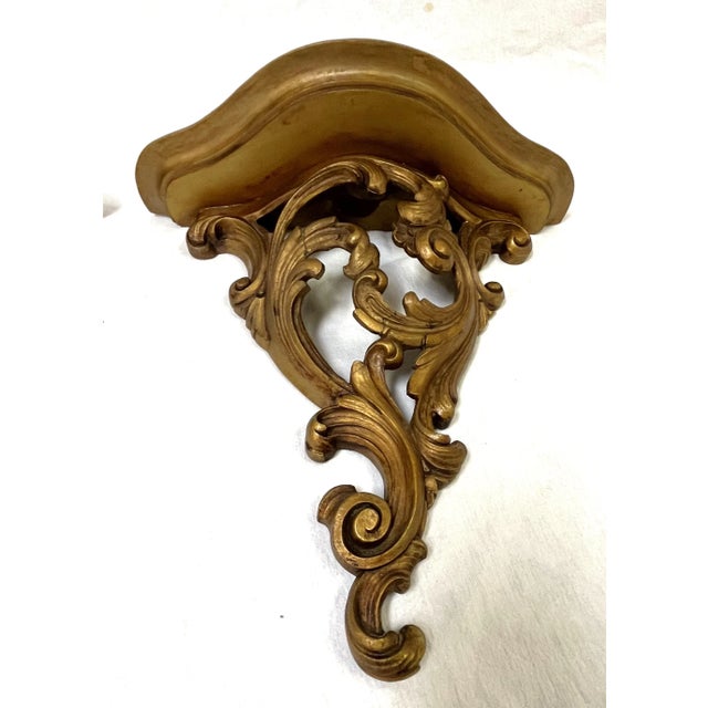 Traditional Vintage Wood Wall Brackets in Original Painted Bronze Finish- a Pair For Sale - Image 3 of 12