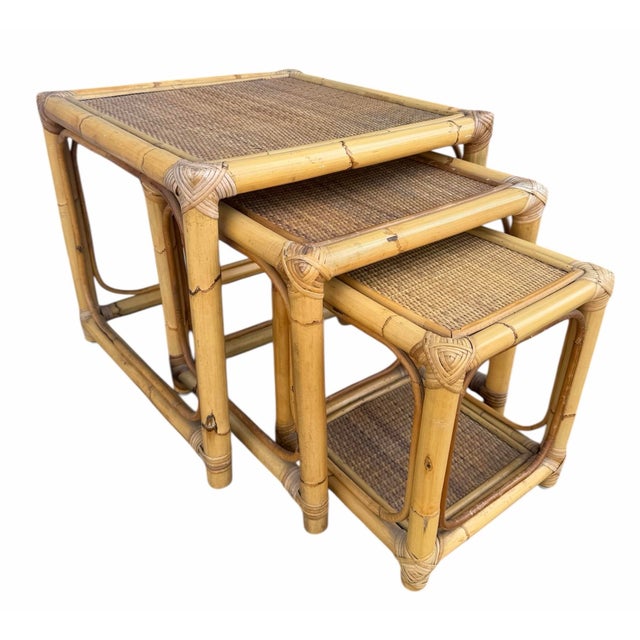 Set of 3 vintage nesting tables in excellent vintage condition. Small: H-14” W-12” L-12” Medium: H-16” W-16” L-16” Large:...