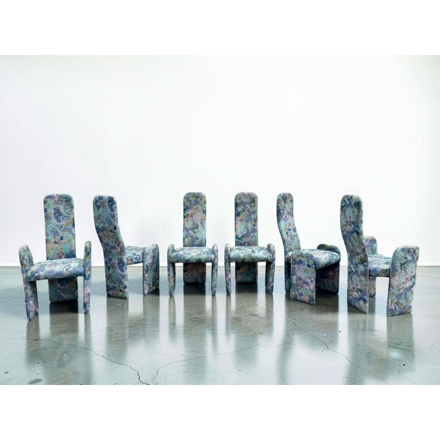 Postmodern Sculptural High-Back Dining Chairs in Abstract Upholstery, Set of 6 For Sale - Image 9 of 15