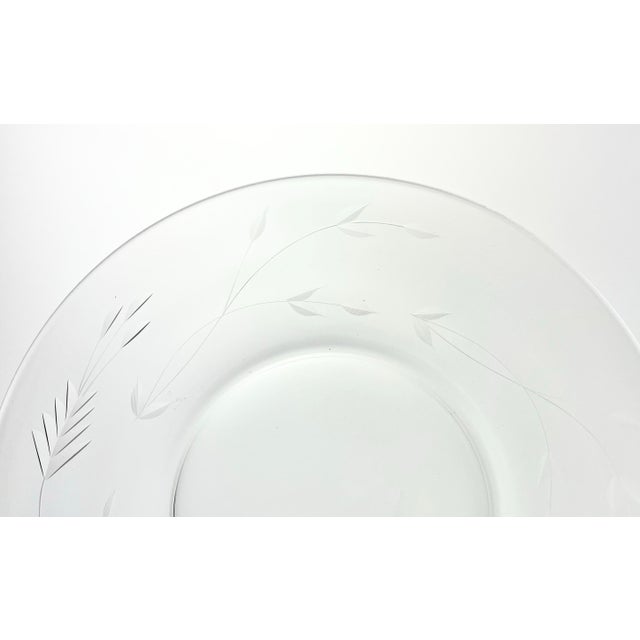 Glass 1950s Mid-Century Vintage Etched Wreath Leaves & Sprigs Salad Plates - Set of 9 For Sale - Image 7 of 7
