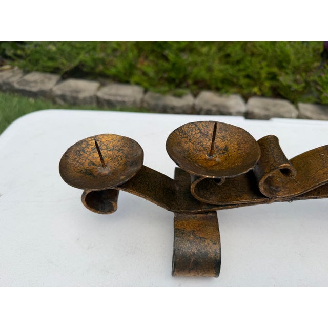 Mexican Vintage Mexican Hand-Forged Iron Five-Light Candelabra With Crackle Gilt Finish For Sale - Image 3 of 12