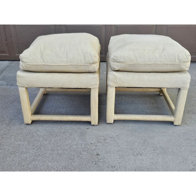 1970s 1970s Square Pillow Top Ottomans Attributed to Milo Baughman- A Pair For Sale - Image 5 of 11