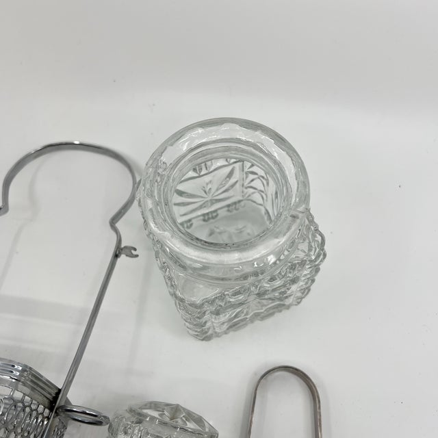Vintage Sheffield Silver-Plated Pickle Caster/Caddy - Pierced Basket & Waffle Glass Jar Set With Tongs For Sale - Image 12 of 12