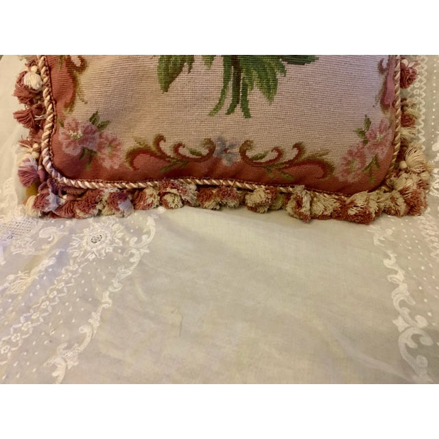 Vintage Tapestry Floral Aubusson Wool Decorative Pillow With Tassels Trim Reversible to Solid Velvet 19” X 19” For Sale - Image 9 of 12