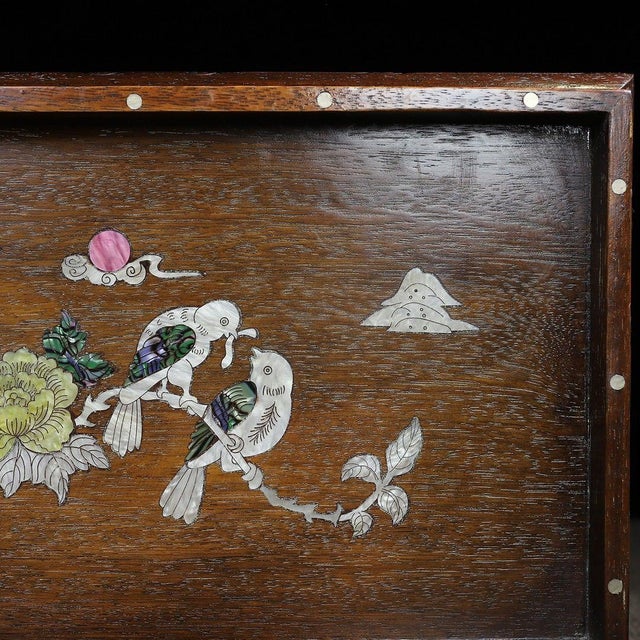 Brown Huali Rosewood Tray Inlaid With Mother-of-Pearl For Sale - Image 8 of 10