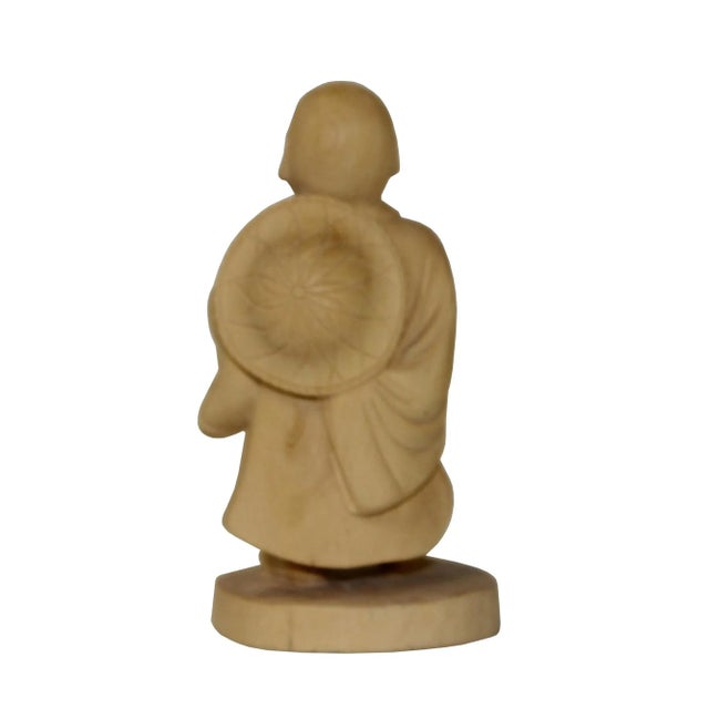 Artist Crafter Solid Light Wood Travel Monk Statue For Sale - Image 4 of 6