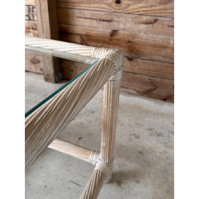 Contemporary 1980’s Coastal PostModern Cerused Twist Pencil Rattan Side Tables-Pair For Sale - Image 3 of 12