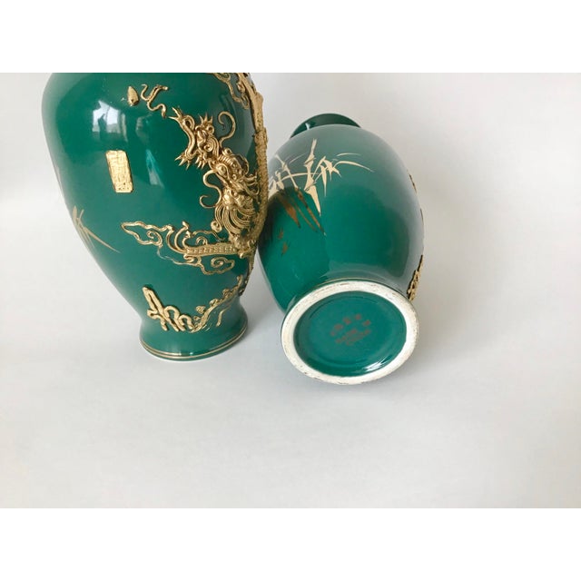 Chinese Chinese Vintage Porcelain Vases With Golden Dragons - a Pair For Sale - Image 3 of 8