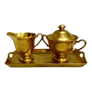 Pickard Gold Embossed Rose and Daisy Tea Set With Tray - a Set of 3