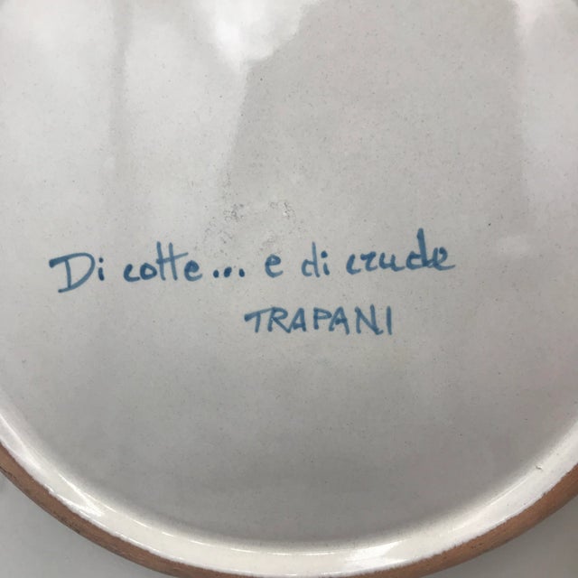 Tuscan Trapani Windmills of Sicily Motif Hand Painted Terra Cotta Antipasta Wall Platter For Sale - Image 3 of 6
