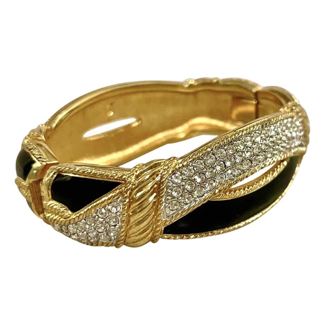 Swarovski Black Enamel and Crystal Clamper Cuff For Sale