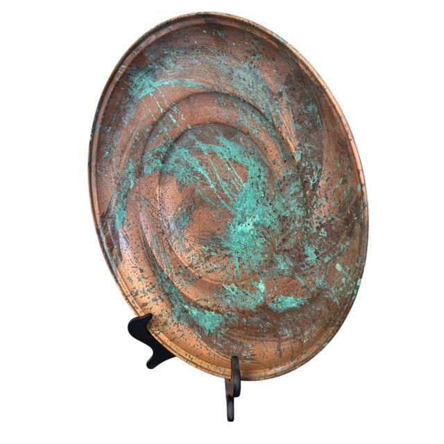 Large Vintage Patinated Copper Bowl For Sale - Image 4 of 12