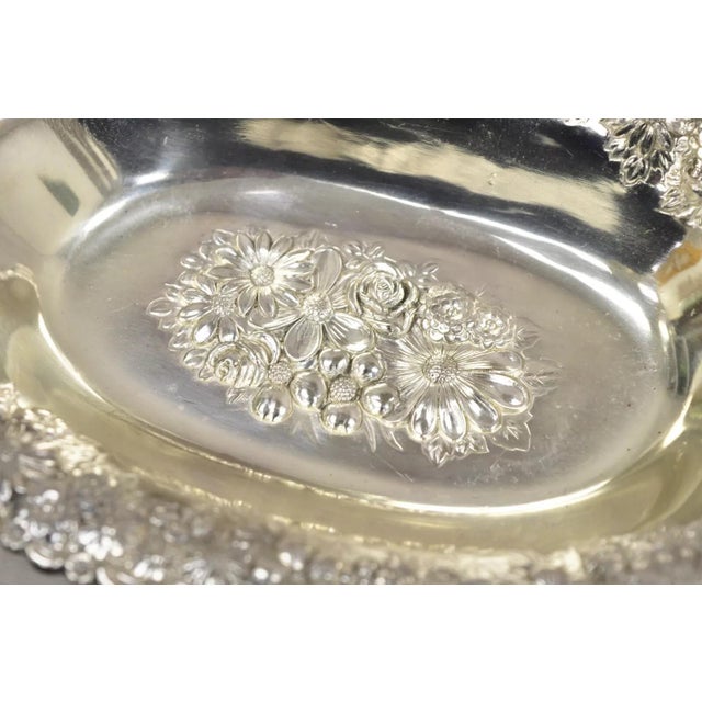 Vintage Victorian Silver Plated Floral Repousse Trinket Dish Japan - a Pair For Sale - Image 4 of 11