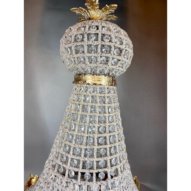 Bronze 1970s French Louis XVI Gold Bronze Crystal Chandeliers-Pair For Sale - Image 8 of 11