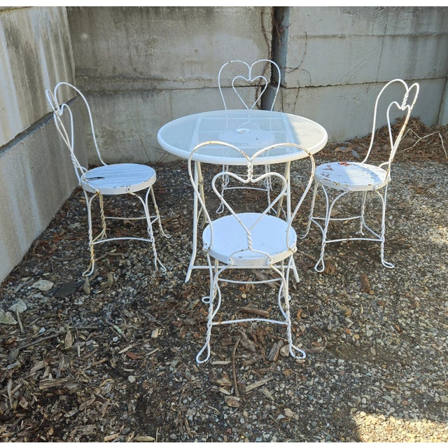 Vintage Wrought Iron Outdoor Patio Table & 4 Chairs For Sale - Image 12 of 12