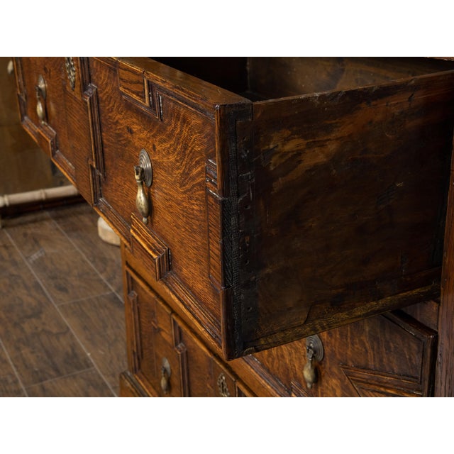 English English George III Period 1800s Oak Two Part Geometric Front Five Drawer Chest For Sale - Image 3 of 12