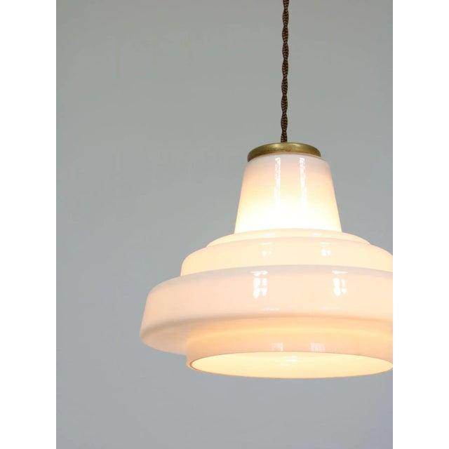 Mid-Century Italian Brass and Opaline Pendant Lamp For Sale - Image 10 of 13