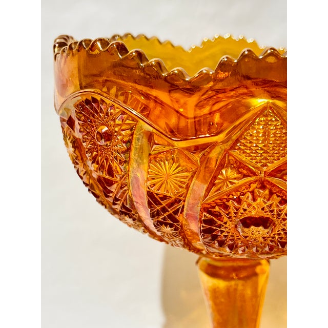 Fenton Art Glass Company Vintage Fenton Carnival Glass Compote in Iridescent Amber 8" Tall For Sale - Image 4 of 9