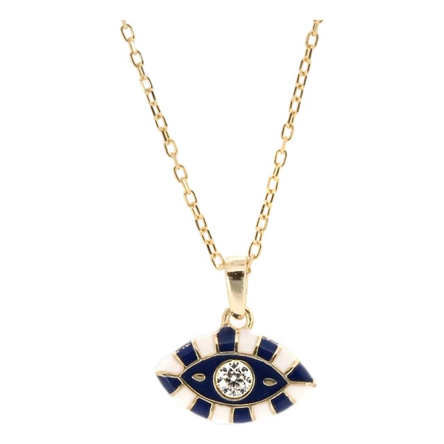 Evil Eye Design Enamel Pendant Necklace For Sale