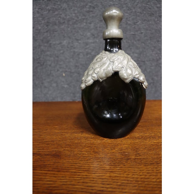 Mid 20th Century Rococo Danish Emerald Green Glass Flask With Ornate Pewter Overlay For Sale - Image 10 of 10