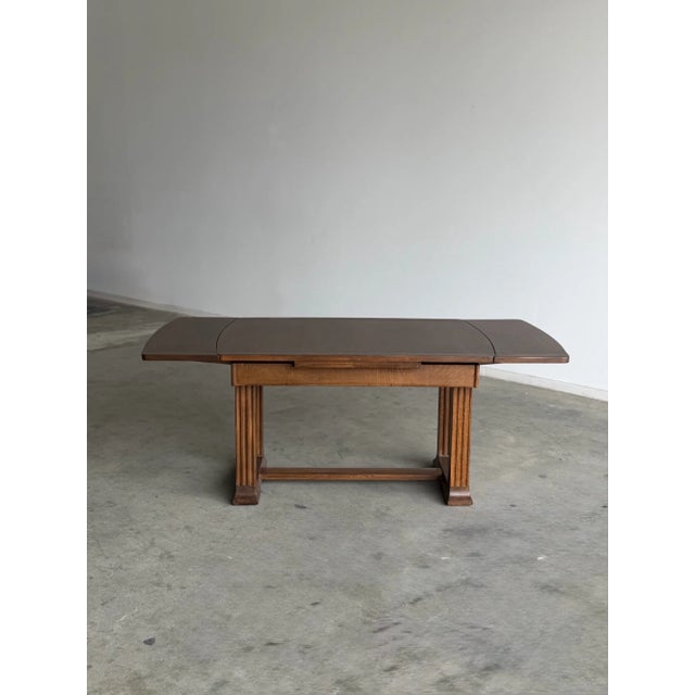 W49.25 - 73.25 D33 H29.25 Knee Clearance 23 Beautiful vintage oak draw leaf dining table, fully refinished and ready for...