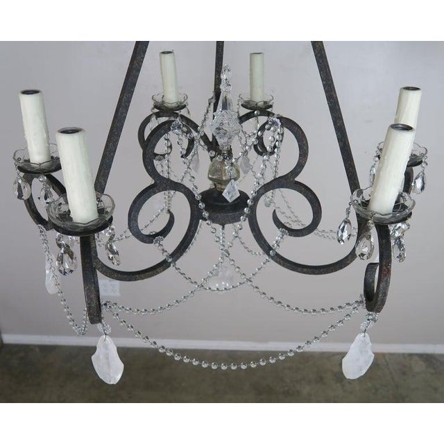 Six-Light Rock Crystal Wrought Iron Chandelier For Sale - Image 10 of 12