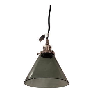 Restoration Hardware 20th C. Factory Filament Smoke Glass Barn Pendant For Sale