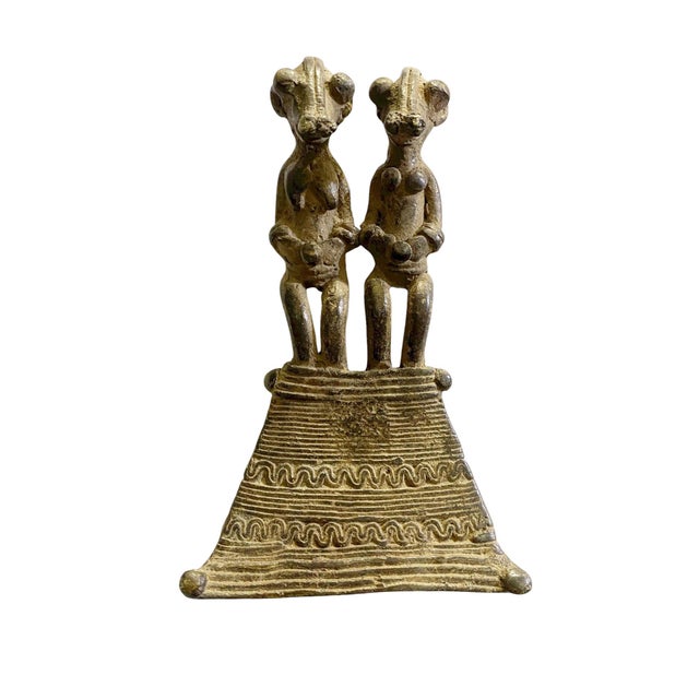 Metal Vintage Lobi Bronze Amulet /Gold Weight Couple Pendant 5" H For Sale - Image 7 of 7