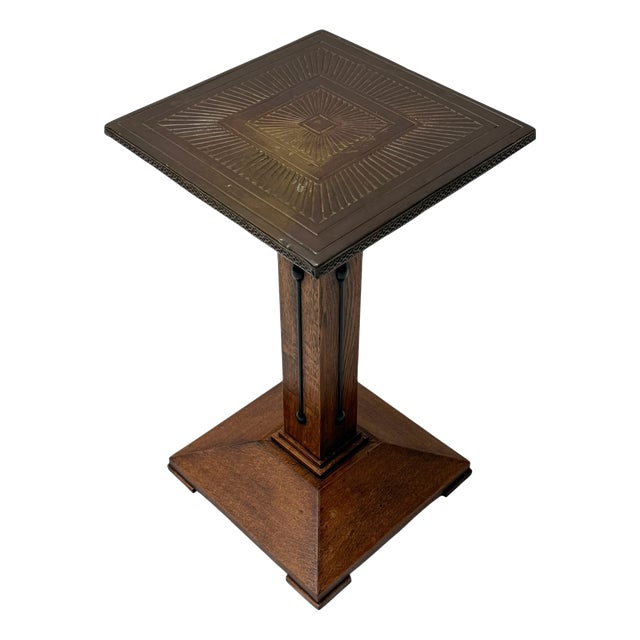 Vienna Secession Pedestal in Oak with Patinated Brass Top, 1900s For Sale
