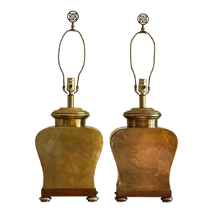 Frederick Cooper Style 1950s Brass & Walnut Urn Lamp-A Pair