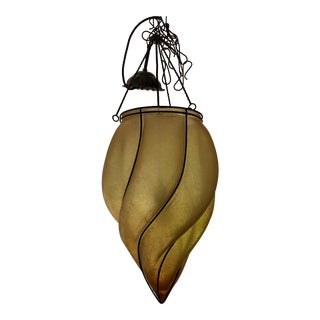 Glass Pendant Light Amber Flame Vintage For Sale