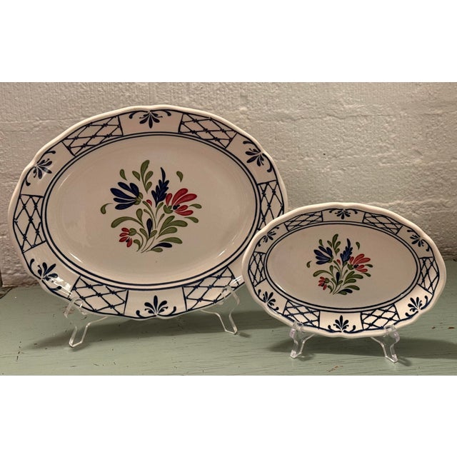 Blue Mid 20th Century Johnson Brothers Provincial Floral Scalloped Platters - A Pair For Sale - Image 8 of 9