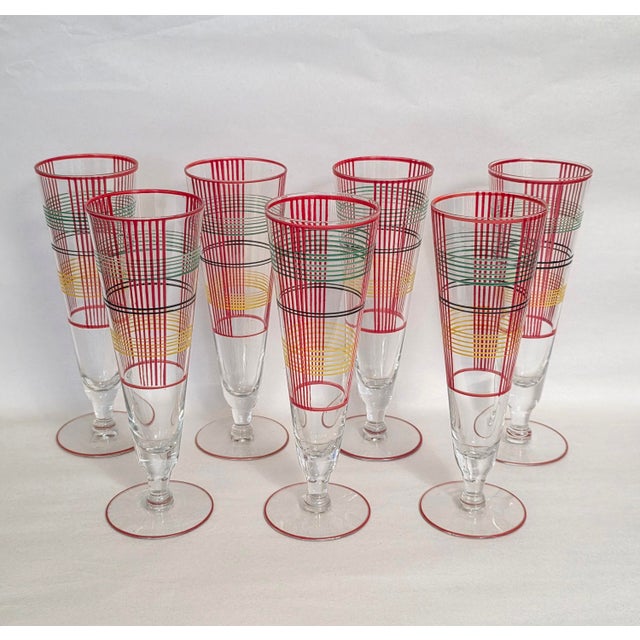 Transparent Mid 20th Century Art Deco Pilsner Beer Glasses - Set of 7 For Sale - Image 8 of 9