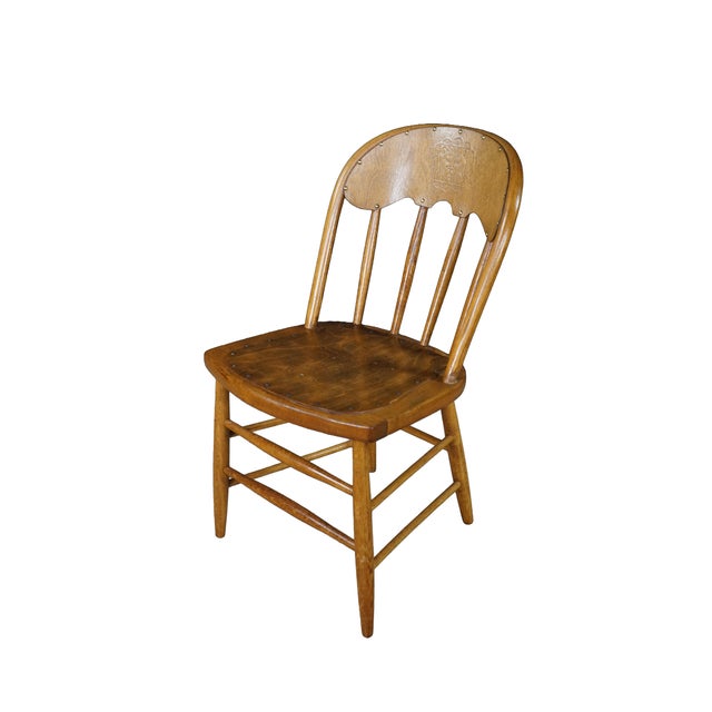 Farmhouse 4 Antique American Oak Windsor Bow Back Chairs Saloon Pub Tavern Caboose Seats For Sale - Image 3 of 18