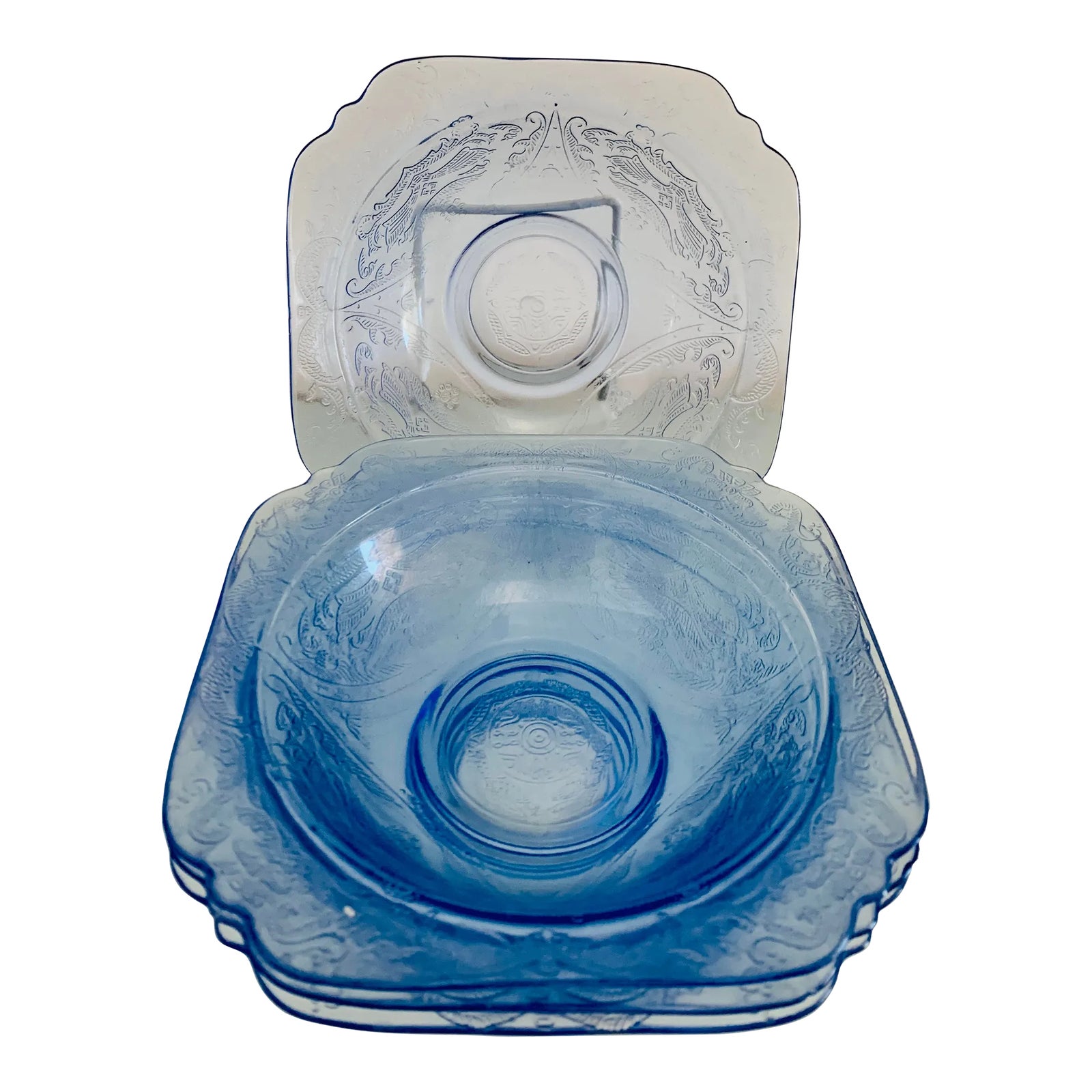 Blue Depression Glass Madrid Rim Soup Bowls Set of 4 Chairish