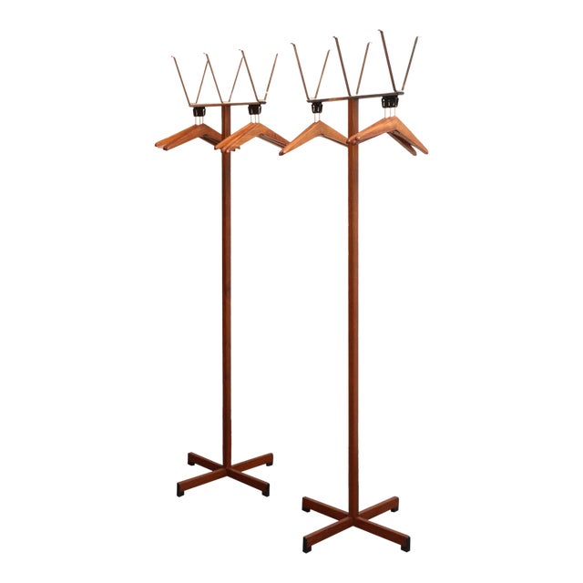 Pair of Modernist Chrome and Walnut Coat and Hat Trees / Racks by Vogel Peterson For Sale